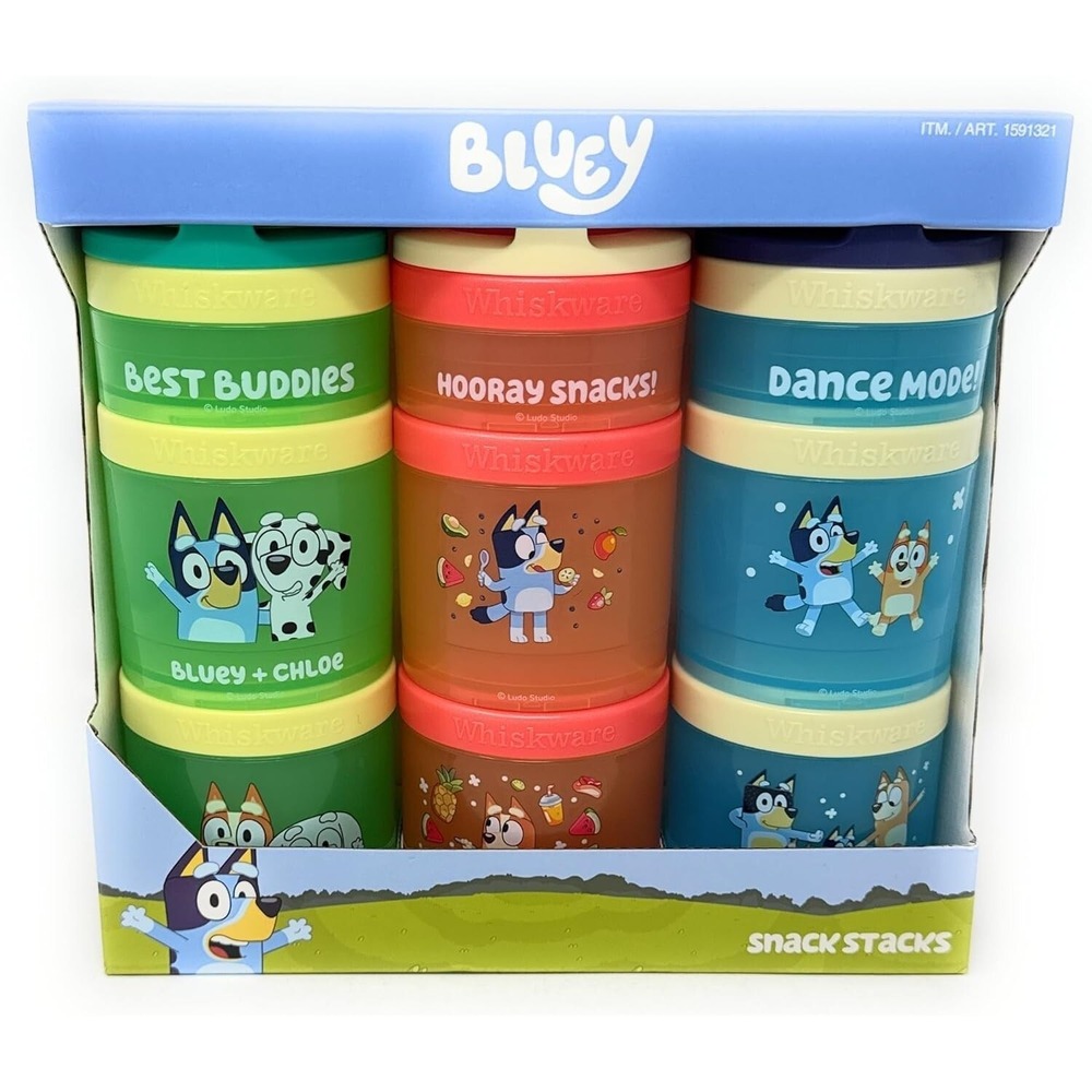 Bluey ~ Whiskware 3 snack Stacks ~ BPA and Phthalate-free Dishwasher Safe